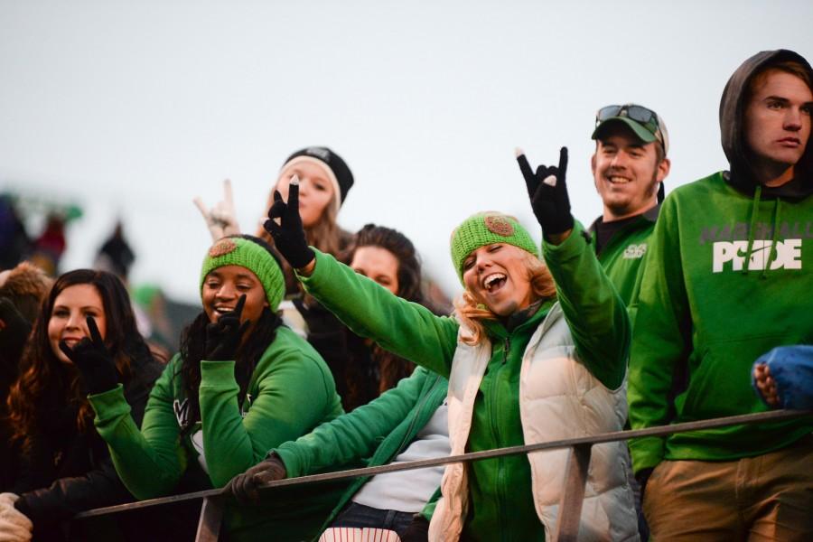 Marshall students look on from the stands as the Herd face off at home against Rice during the 2015 season.