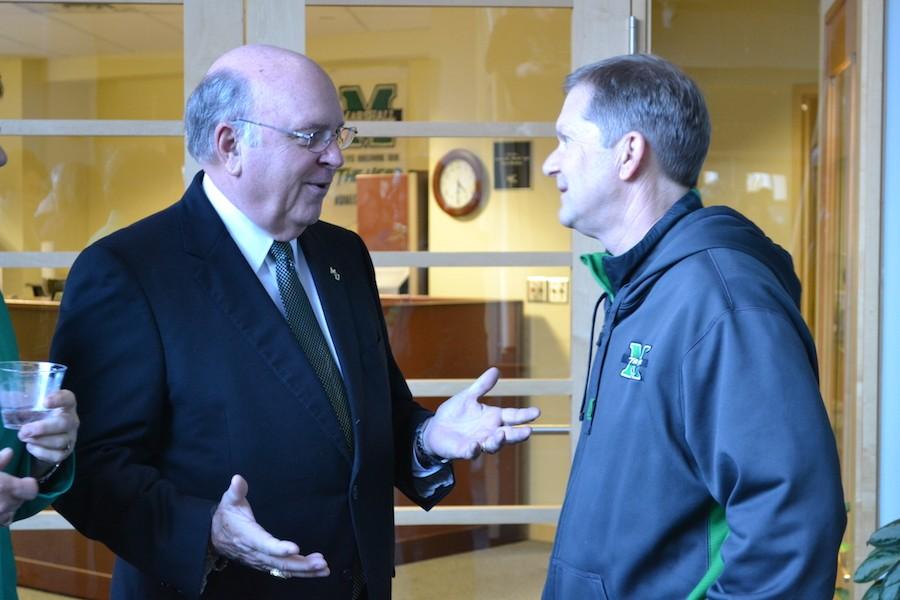 Interim President Gary White meets students and faculty
