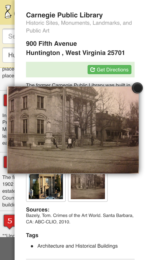 A website and an interactive app named The Clio, created at Marshall University,  allows users to add and edit historical information for locations in the community. It gives users a chance to better understand all the history that surrounds  them.