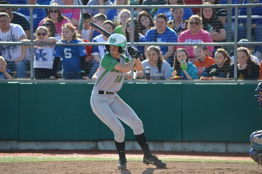 Morgan Zerkle waits for a pitch against the University of Kentucky March 11, 2014 at Dot Hicks Field in Huntington.