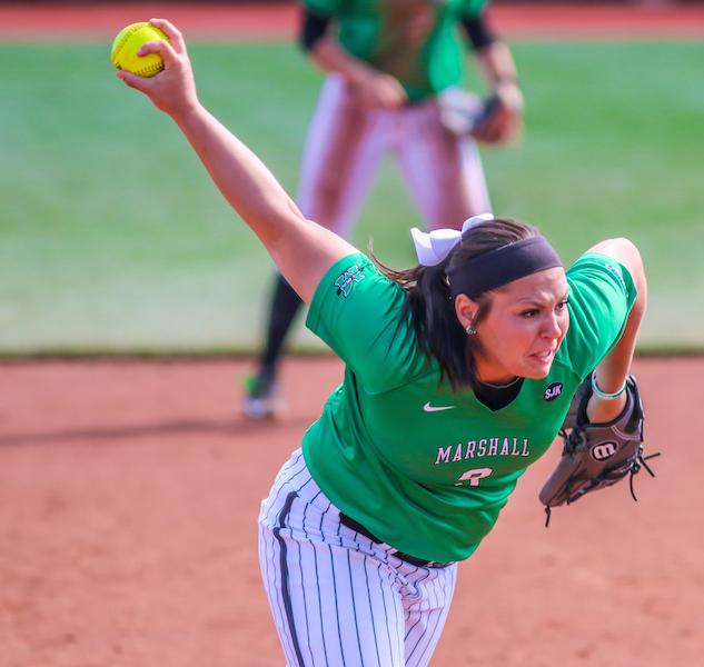 The+Thundering+Herd+softball+team+swept+Wright+State+University+Tuesday+in+a+doubleheader+at+Dot+Hicks+Field.+The+Herd+won+the+first+game+3-2+on+a+walk-off+by+Morgan+Zerkle+and+the+second+game+by+a+score+of+11-2.+