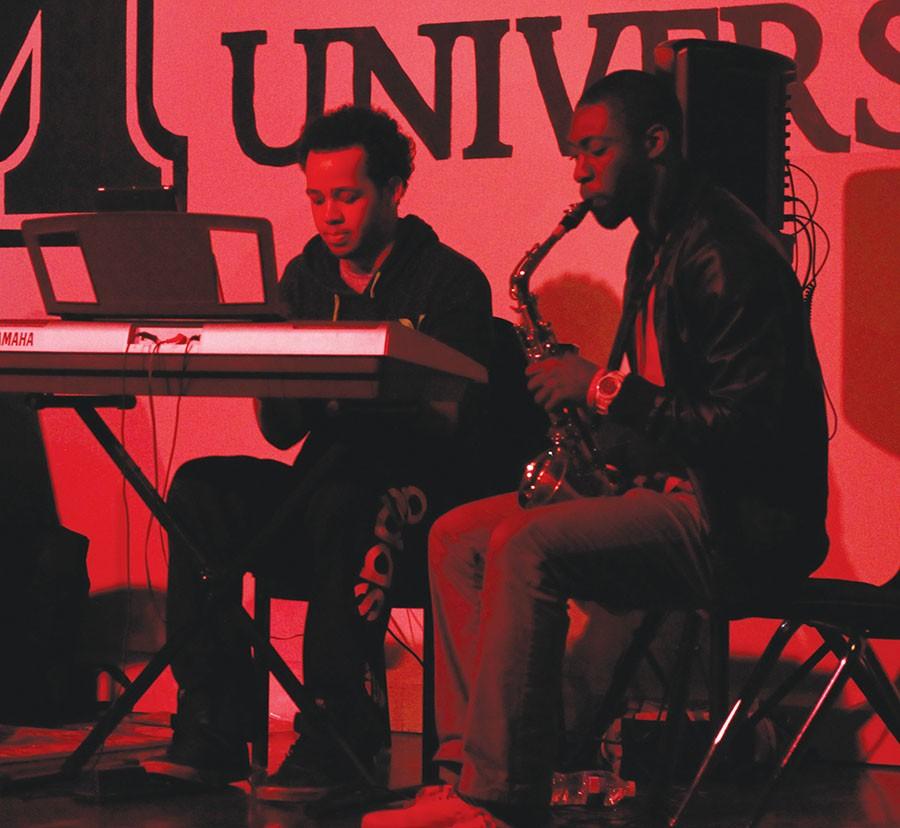 Marshall University students perform at Black Koffee, an open mic night, in the basement of the Memorial Student Center Wednesday.