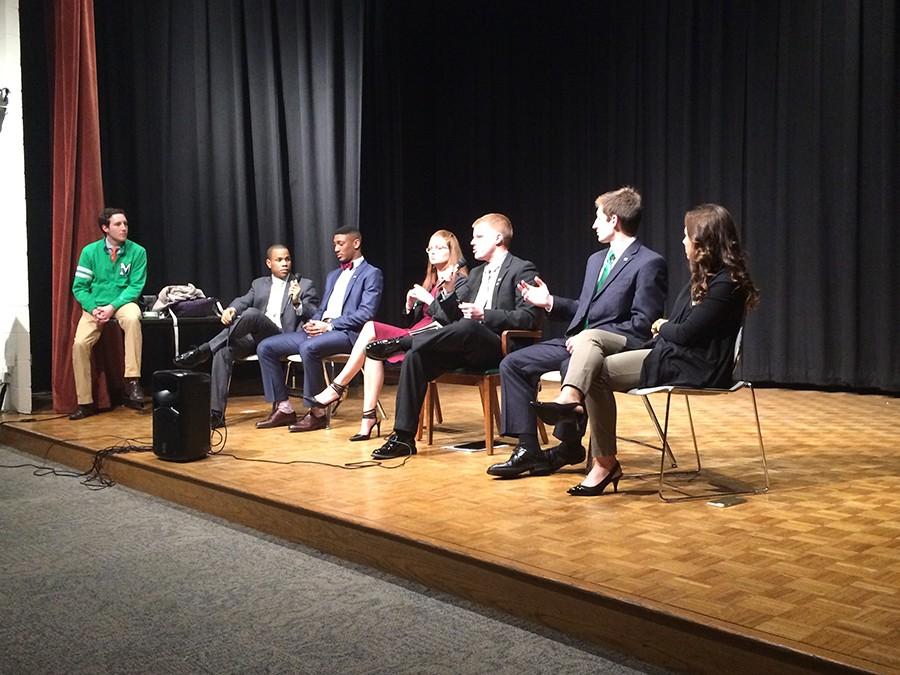 Presidential and vice presidential candidates debate issues Tuesday in Smith Hall. 
