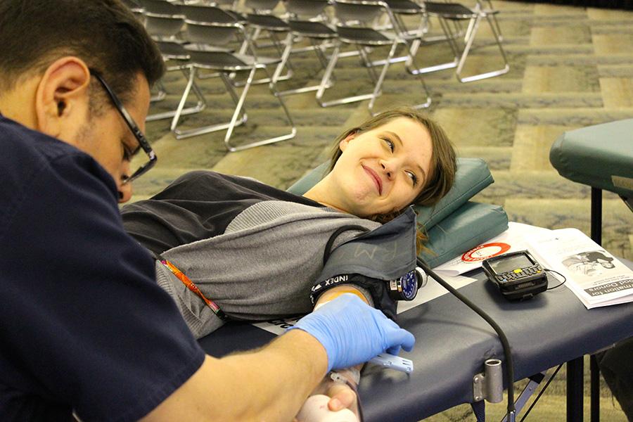 Raelyn Irick, nursing major at Marshall University, participated in the Chavez Blood Drive benefiting the American Red Cross Wednesday.