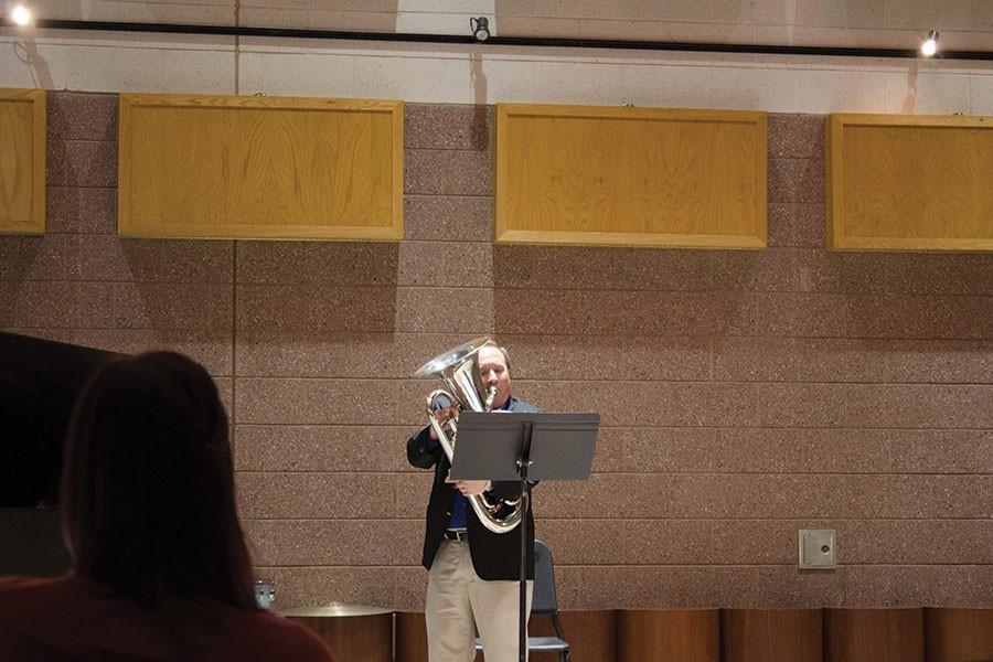 Professor Lloyd Bone performs at the Eclectic Passions musical presentation in Joamie Jazz Hall, April 2, 2015.