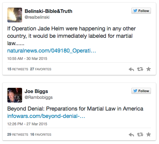 Citizens take to Twitter to express their dismay over Operation Jade Helm scheduled to take place this summer through September.