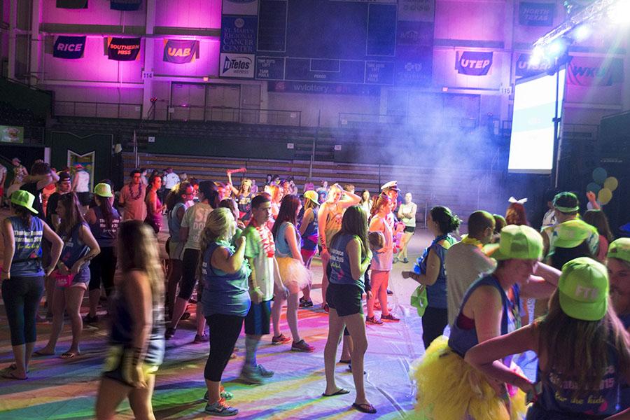 Students participate in the Thunder Dance marathon to raise money for the Hoops Family Children's Hospital at Cabell Huntington Hospital.