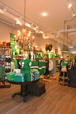 Old Main Emporium, located on 4th Avenue in downtown Huntington, specializes in selling unique Kelly green apparel and accessories.