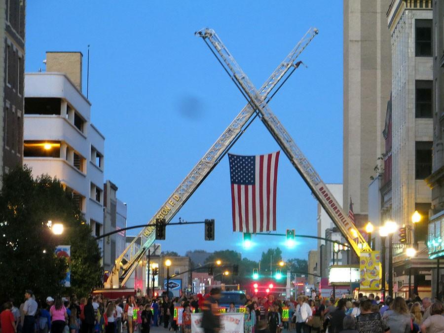 Fire prevention parade crowds 4th Avenue