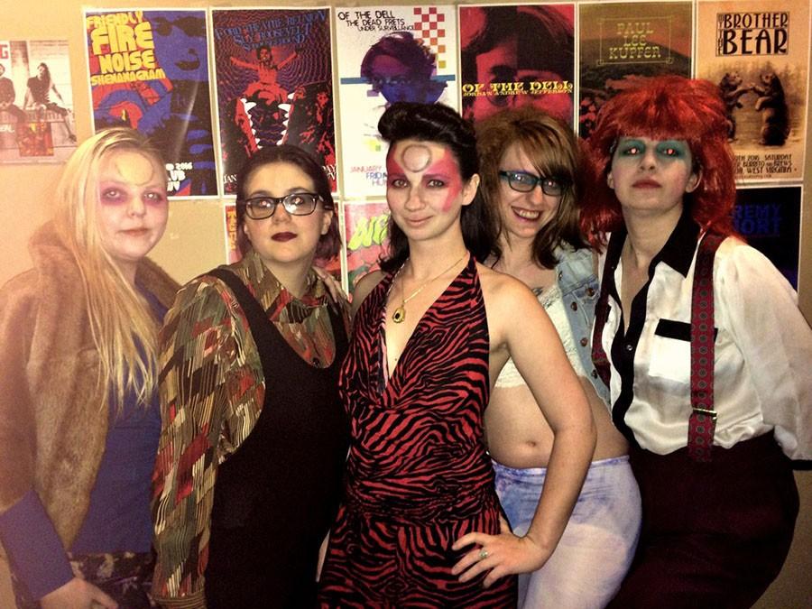 From left: Jess Hurst, Alexis Stewart, Sarah Lane, Cait Cool and Briana Mayer pose for a photograph during Totally Bowie Thursday on Jan. 14 at the V-Club.