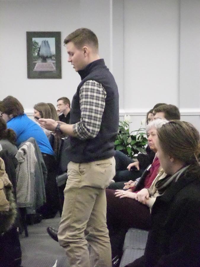 Second-year graduate public administration student Cody Jones voices his opinion Tuesday of SGA’s Feb. 10 failed resolution to condemn the West Virginia legislature’s Religious Freedom and Restoration Act.