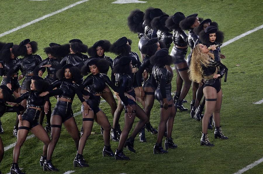 Beyoncé performs during halftime of the NFL Super Bowl 50 football game Sunday, Feb. 7, 2016, in Santa Clara, Calif.