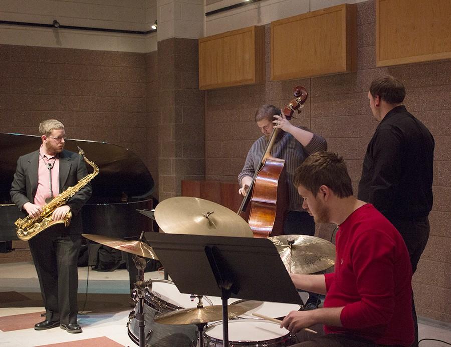 The Jazz I Combo during a bass-solo played by Lars Swanson at the Joamie Jazz Center on March 2, 2016.