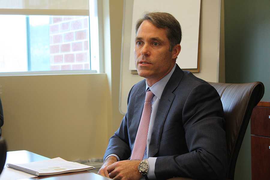Perella Weinberg Partner Asset Manager Trey Thompson discusses investment strategy options with the Board of Governors Friday in the fourth floor conference room of the Applied Engineering Complex.