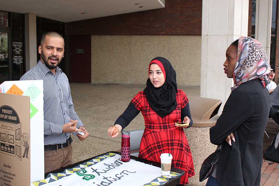 (From Left) Muslim Student Assosication member Kamil Khan and Vice President Malak Khader play