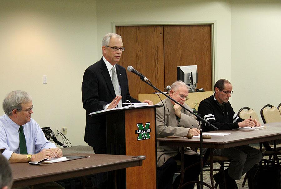 President Jerry Gilbert is incorporating competitive faculty and staff salaries in his strategic plan for Marshall University, which he discussed Thursday at a meeting of the Faculty Senate in BE5. Gilbert said he is pushing for salary increases despite possibly impending state budget cuts in order to establish a long-term goal for the university and raise Marshall's national prominence.