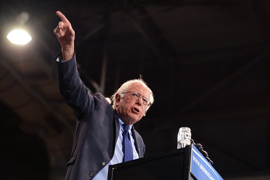 Presidential candidate Bernie Sanders delivers a speech during the 