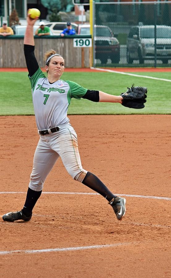 Herd sophomore Ali Burdette throws a pitch in a game during the 2016 season. 