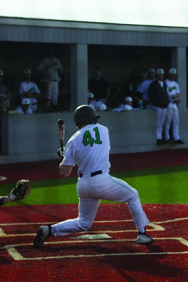 Marshall baseball freshman outfielder Andrew Zban swings at a pitch in a game earlier this season.