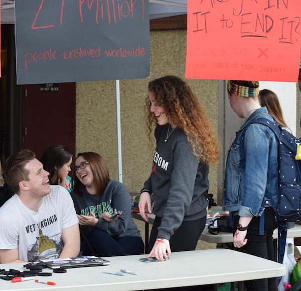 Baptist Campus Ministry spending 27 hours outside the Memorial Student Center raising awareness  about human trafficking. 