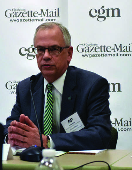 Marshall University President Jerry Gilbert speaks at the West Virginia Legislative Lookahead Feb. 3 about higher education’s place in the 2017 legislative session, specifically concerning budget cuts.