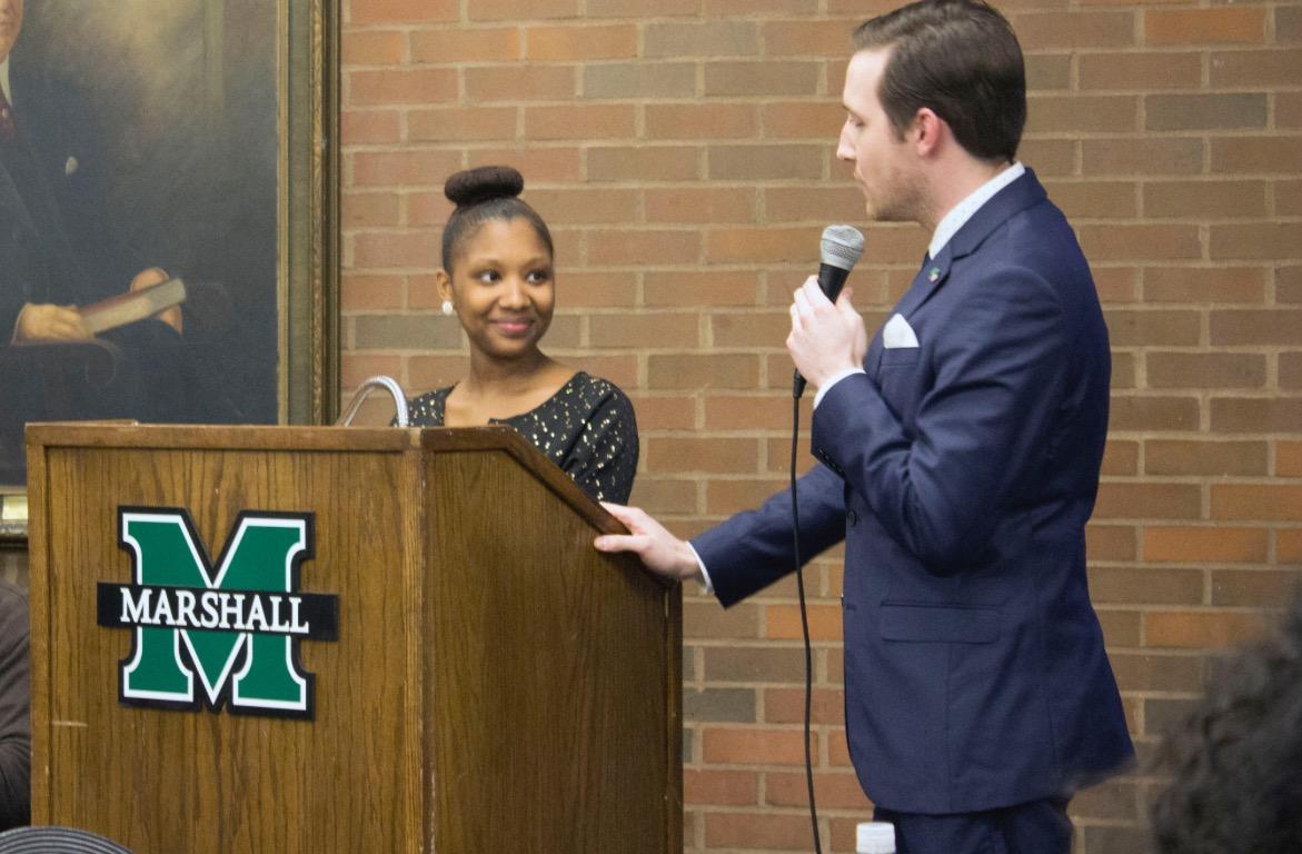 Black United Students President Alexis Tyson and Assistant Dean of Student Affairs Matt James host the 'Black in America' panel discussion Thursday night in the Memorial Student Center.