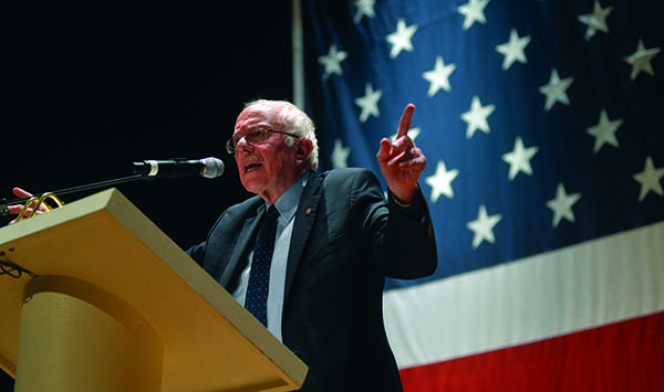 Sen. Bernie Sanders delivers his address to over 2,000 at the Charleston Municipal Theatre on February 13, 2016.