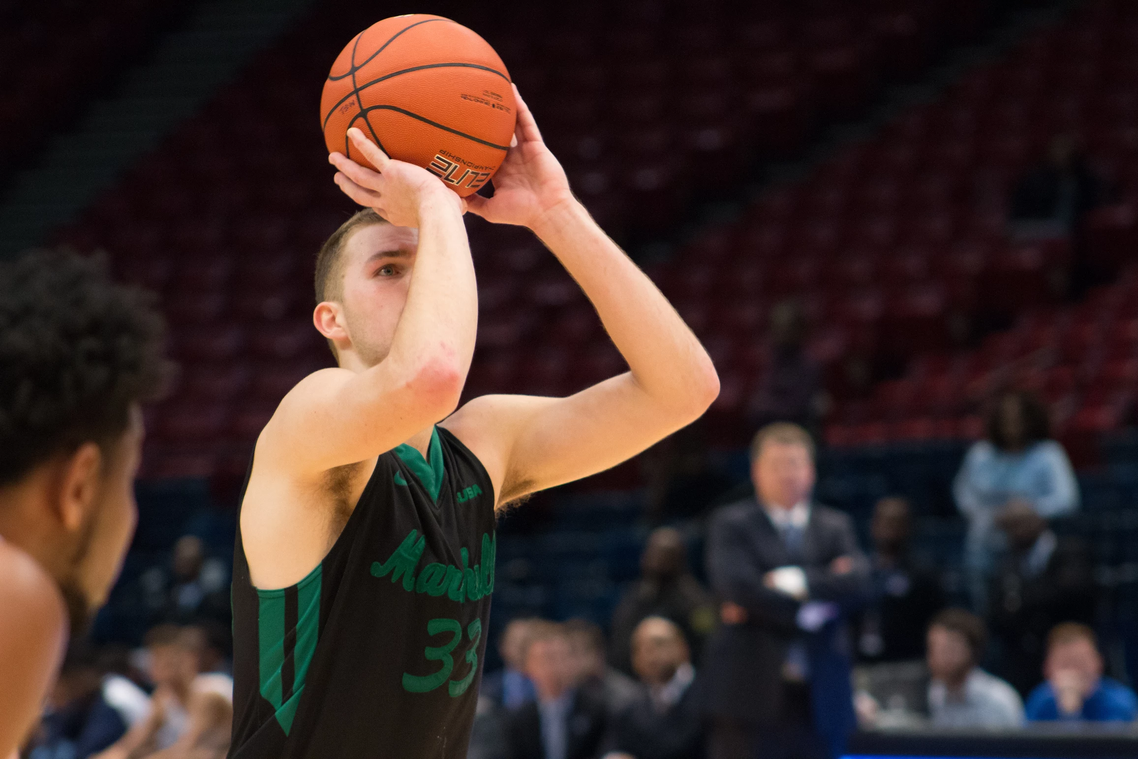 Marshall guard Jon Elmore shoots a free throw in the closing moments of Thursdays Conference USA Tournament quarterfinals in Birmingham, Alabama. Marshall defeated Old Dominion 64-63 thanks to Elmores last free throw, advancing to the semifinals for the second-straight season.