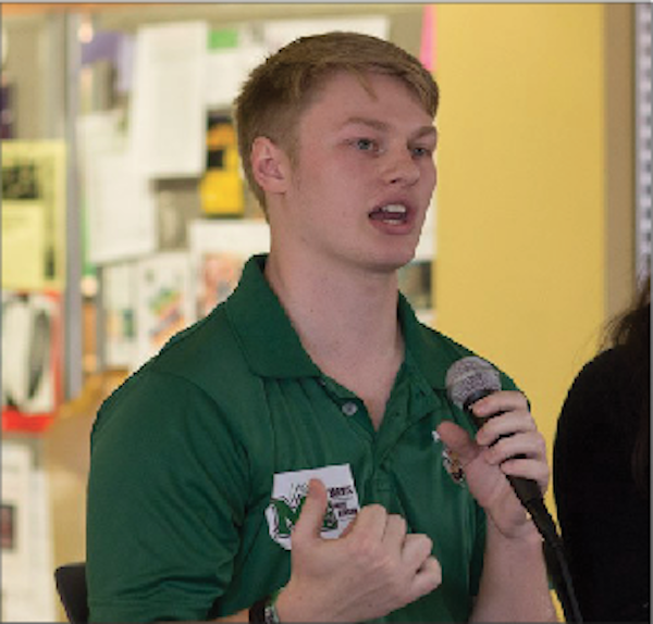 Incumbent SGA President Matt Jarvis addressing students in the Memorial Student Center. 