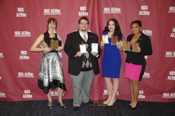 NBS award recepients, From left to right: Monica Zalaznik (Online Director), Adam Rogers (Executive Director), Kyra Biscarner (News Director) and Sage Shavers (Traffic Director).