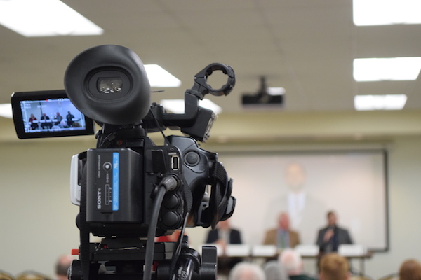 Media covering the “Symposium Examining Fake News,” in the basement of the Marshall University Student Center.  