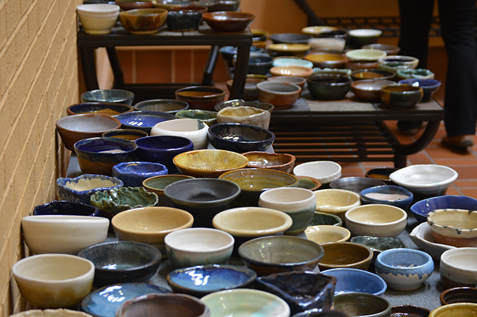 Bowls+created+by+Marshall+students+and+volunteers+were+available+for+purchase+at+the+annual+Empty+Bowls+event+to+raise+funds+for+Facing+Hunger+Foodbank.