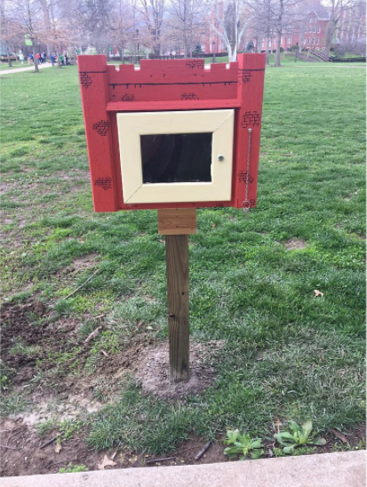 The sociology club worked to open a Little Free Library on Marshall's campus. It's located on Buskirk Field.