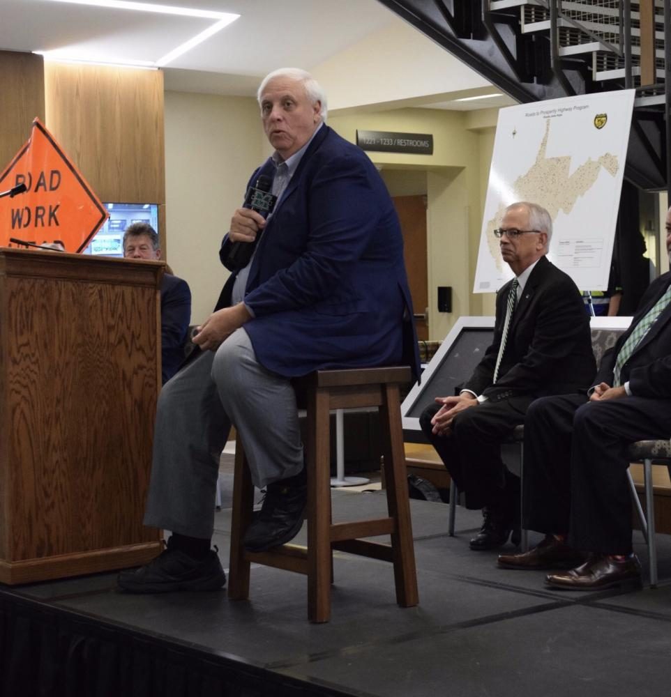 Gov. Jim Justice discusses his Road Bond Referendum during a town hall at Marshall’s Arthur Weisberg Family Applied Engineering Complex.