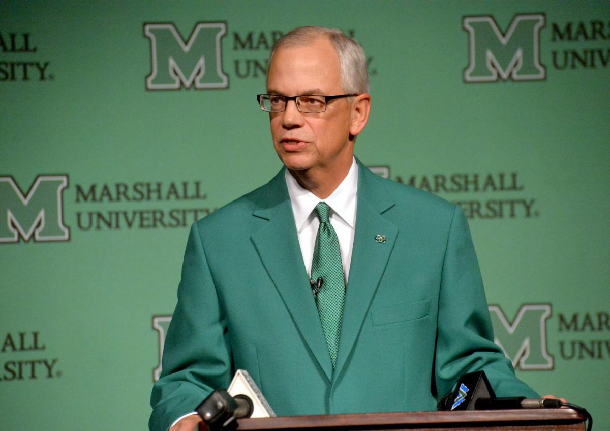 Marshall President Jerry Gilbert speaks at a meet-and-greet in December 2015.
