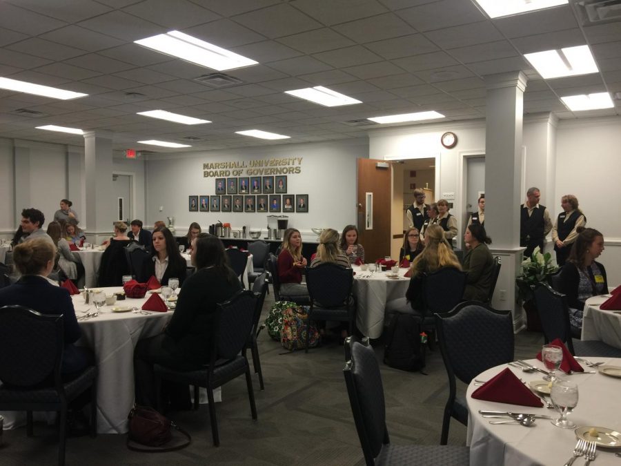 Etiquette consultant Terri Thompson (Left) with Career Services offered an etiquette dinner Wednesday for students approaching graduation in hopes of teaching them practical business interview skills to bring to the table. 

