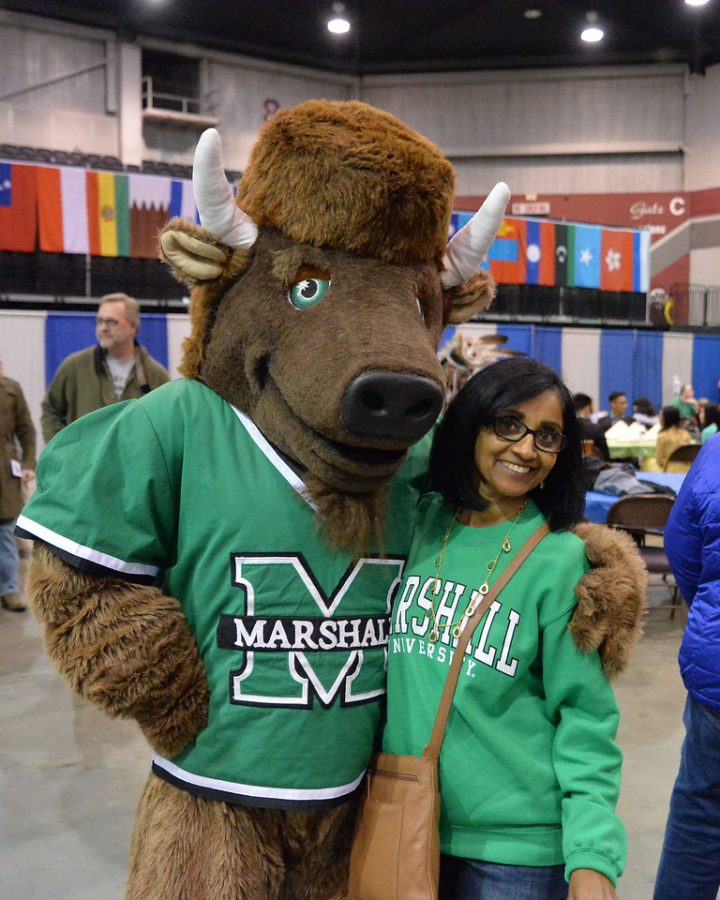 Coordinator of the yearly festival, Jyotsna Patel with Marco at the International Festival at the Big Sandy Superstore Arena.