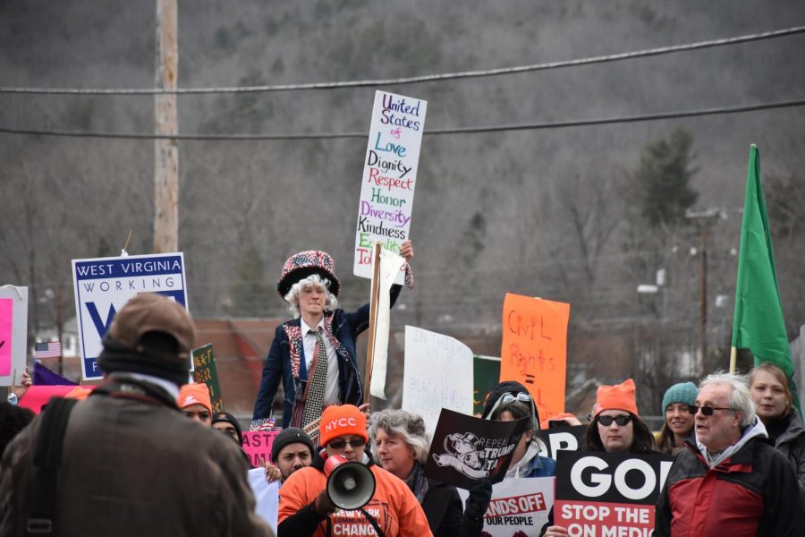 Protesters gather outside The Greenbrier during Trump-attended GOP retreat, February 1, 2018.