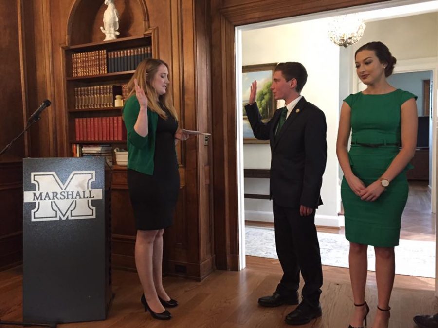 Hunter Barclay being sworn in as Marshall’s new Student Government President, Sunday.
