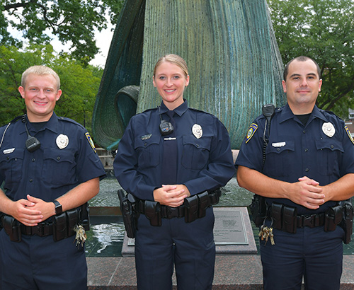 Marshall University has added three new police officers to its force. Pictured from left to right are: Avery Meadows, Jordan Spears and Matt Thompson.
