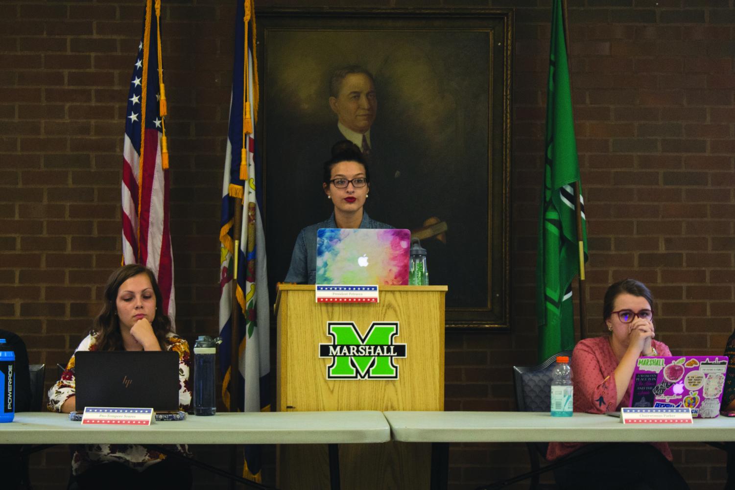 Hannah Petracca served as presiding officer at SGA's weekly meeting to discuss legislation and honor military personnel.
