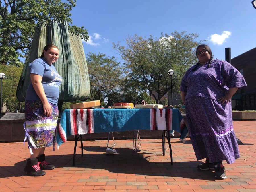 President and treasurer of Marshalls Native American Student Organization, Autumn Lee and Karshara Spaulding, displayed native cultural items and spoke of their meanings and traditions to interested students.