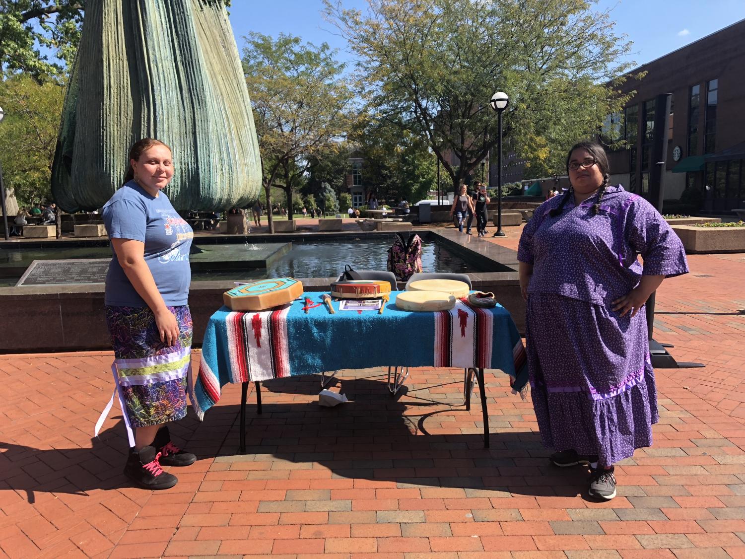 President and treasurer of Marshall’s Native American Student Organization, Autumn Lee and Karshara Spaulding, displayed native cultural items and spoke of their meanings and traditions to interested students.