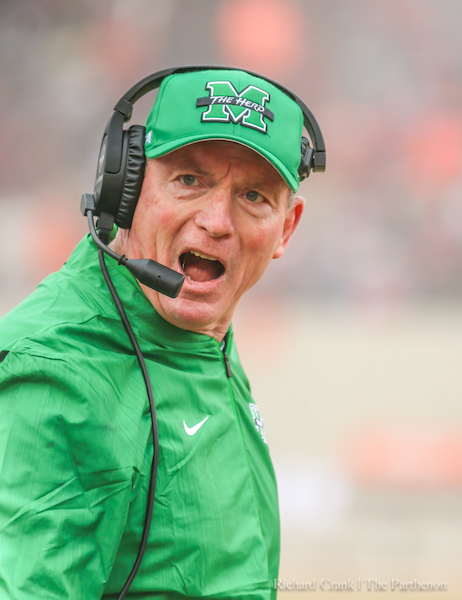 Marshall head coach Doc Holliday on the sidelines of Marshalls matchup against Virginia Tech.