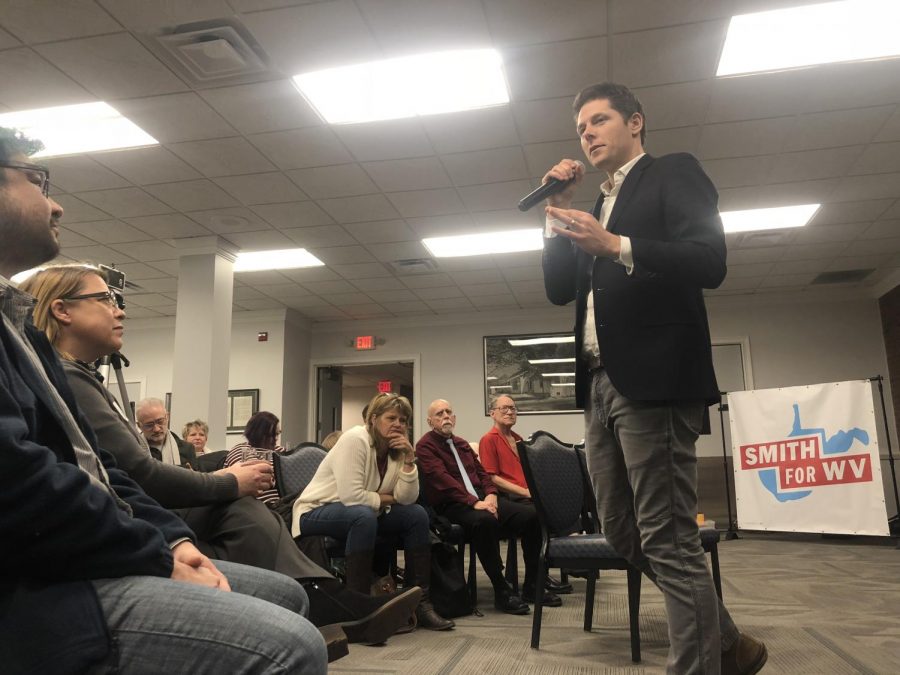 West Virginia gubernatorial candidate and former anti-poverty community organizer, Stephen Smith, addresses constituents at a recent town hall event in Marshall's Memorial Student Center.