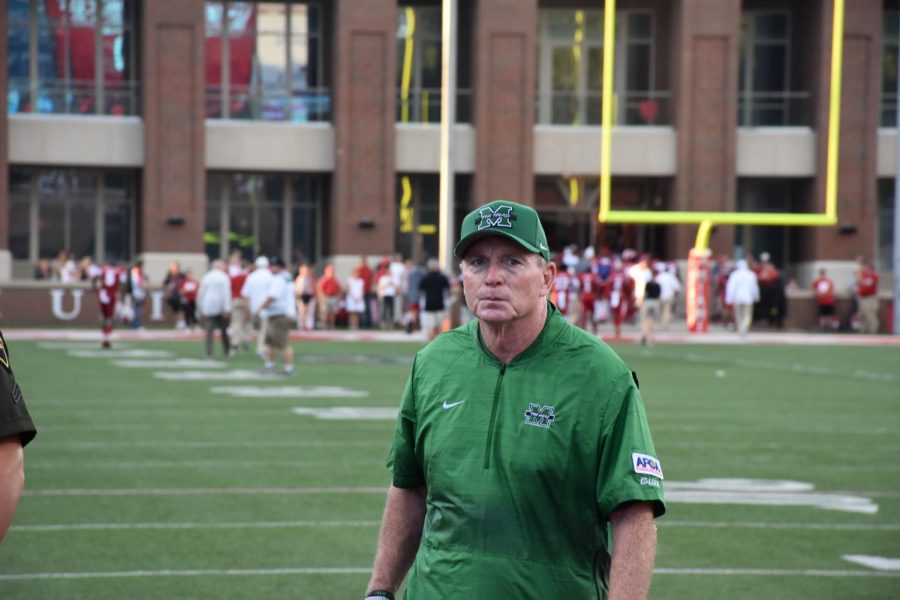 Marshall head football coach Doc Holliday leaves the field following warmups during the Thundering Herd’s 2018 season opener at Miami (Ohio) on Sept. 1, 2018. Holliday announced three additions to the coaching staff on Monday.