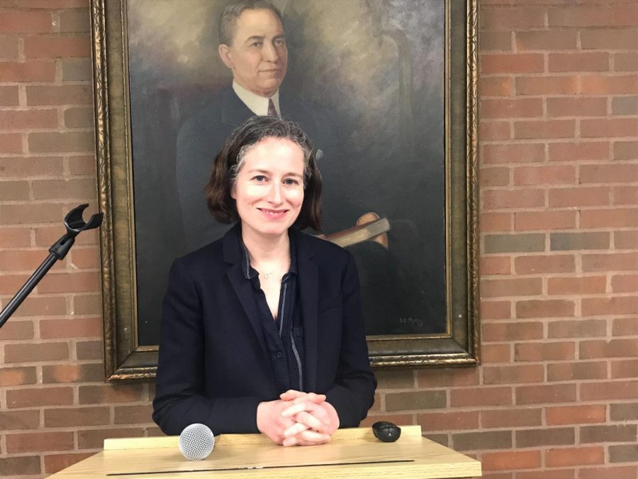 Author, journalist and book critic Ruth Franklin poses in the Shawkey Dining Room in the Memorial Student Center March 14.