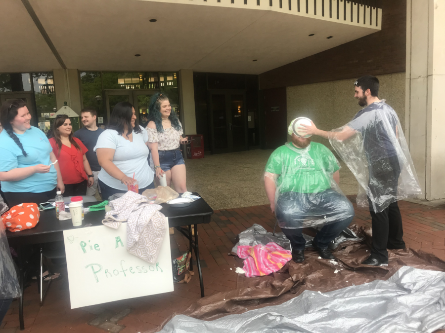 Alpha Sigma Phi, a criminal justice fraternity, gave students an opportunity to pie a professor to raise money for an upcoming national confererence. 
