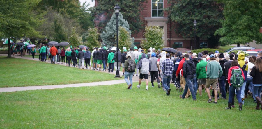 Students and faculty walk together in October 2018 for the seventh annual Unity Walk. 