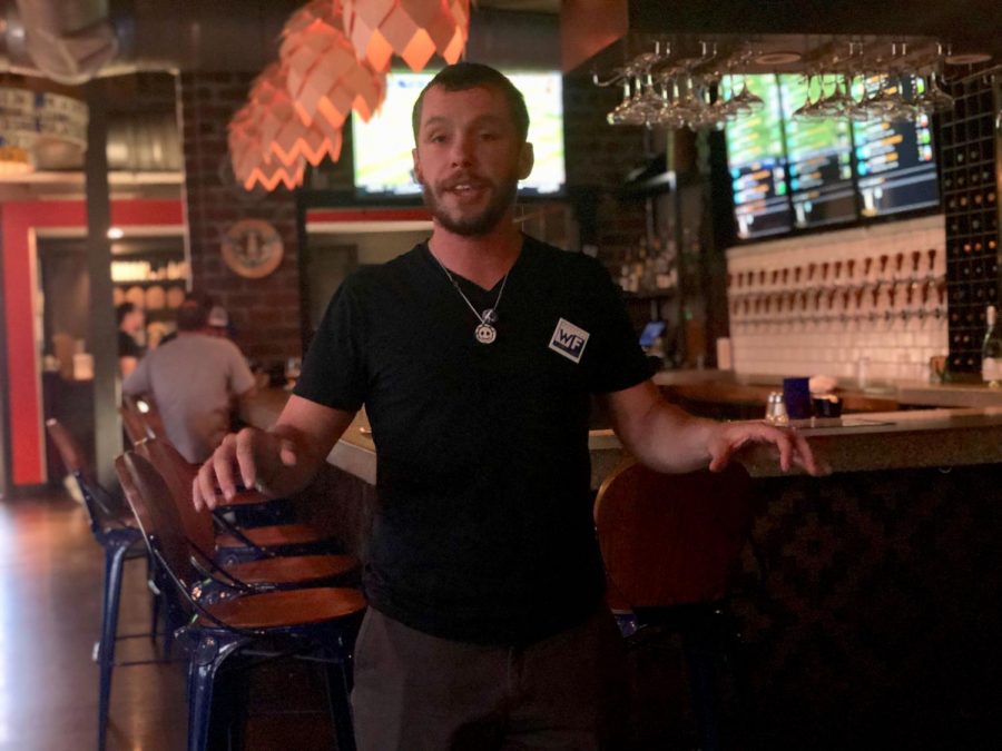 West Virginia House District 16 candidate Dakota Nelson speaks to crowd during ‘Build the Ballot’ event Monday evening at Bahnhof WVrsthaus & Biergarten in Huntington.